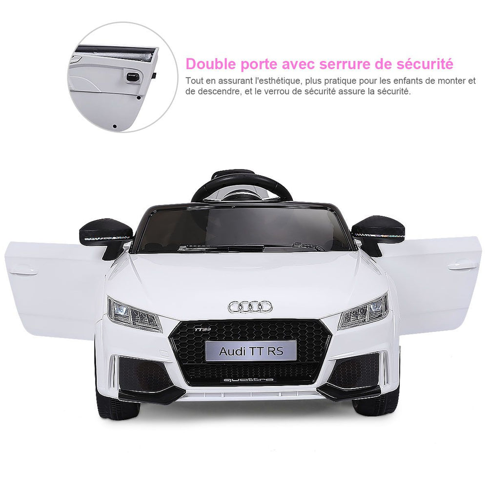 Voiture TTRS Electrique pour Enfants 12V Max. 5 Km/h Double Porte avec Tlcommande 2.4G Blanc/Rouge -
