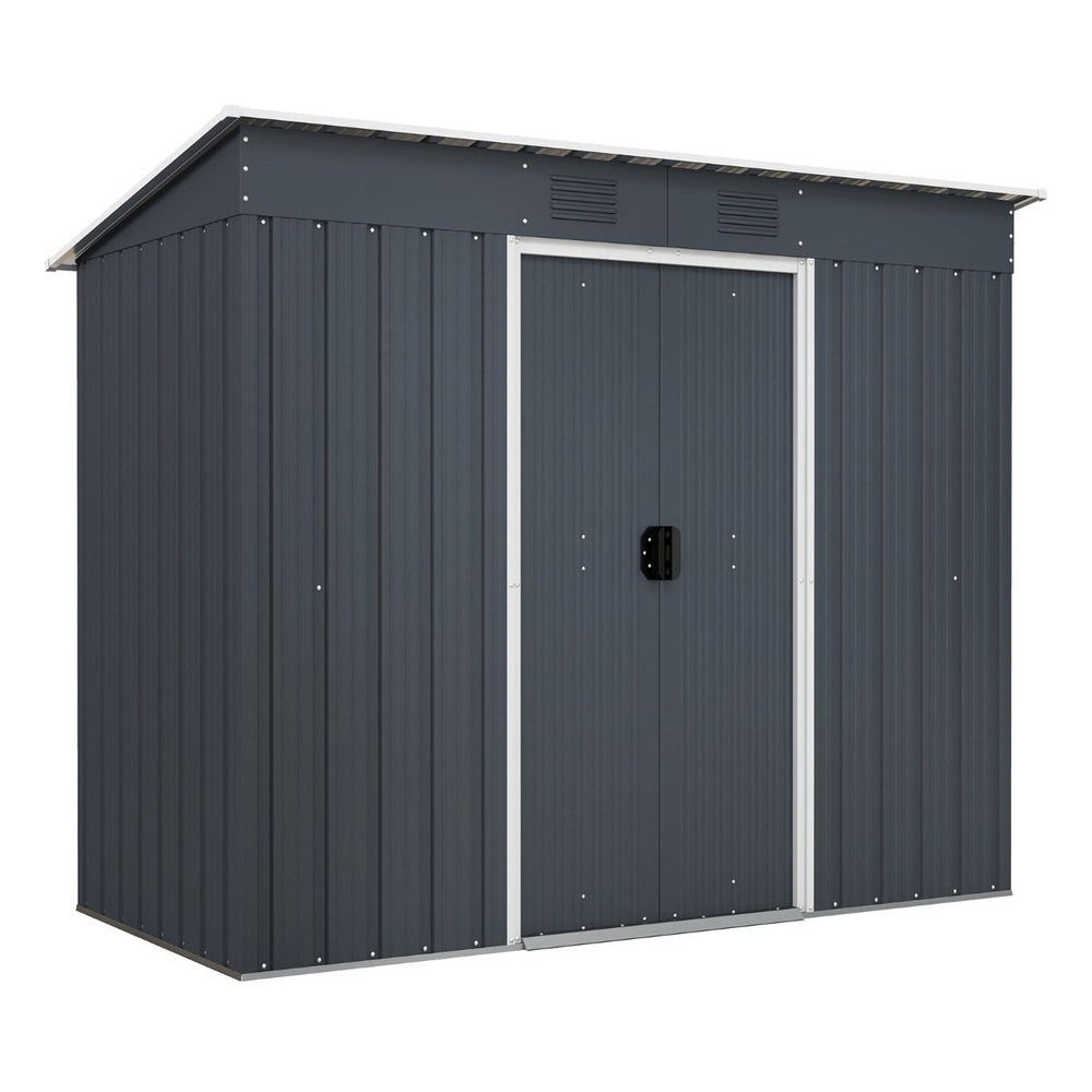Abri de Jardin Métal 2,4 ㎡ Toit Monopente Cabane de Jardin 2 Portes Coulissantes Verrouillables Fondation 2 Trous d'Aération Gris -