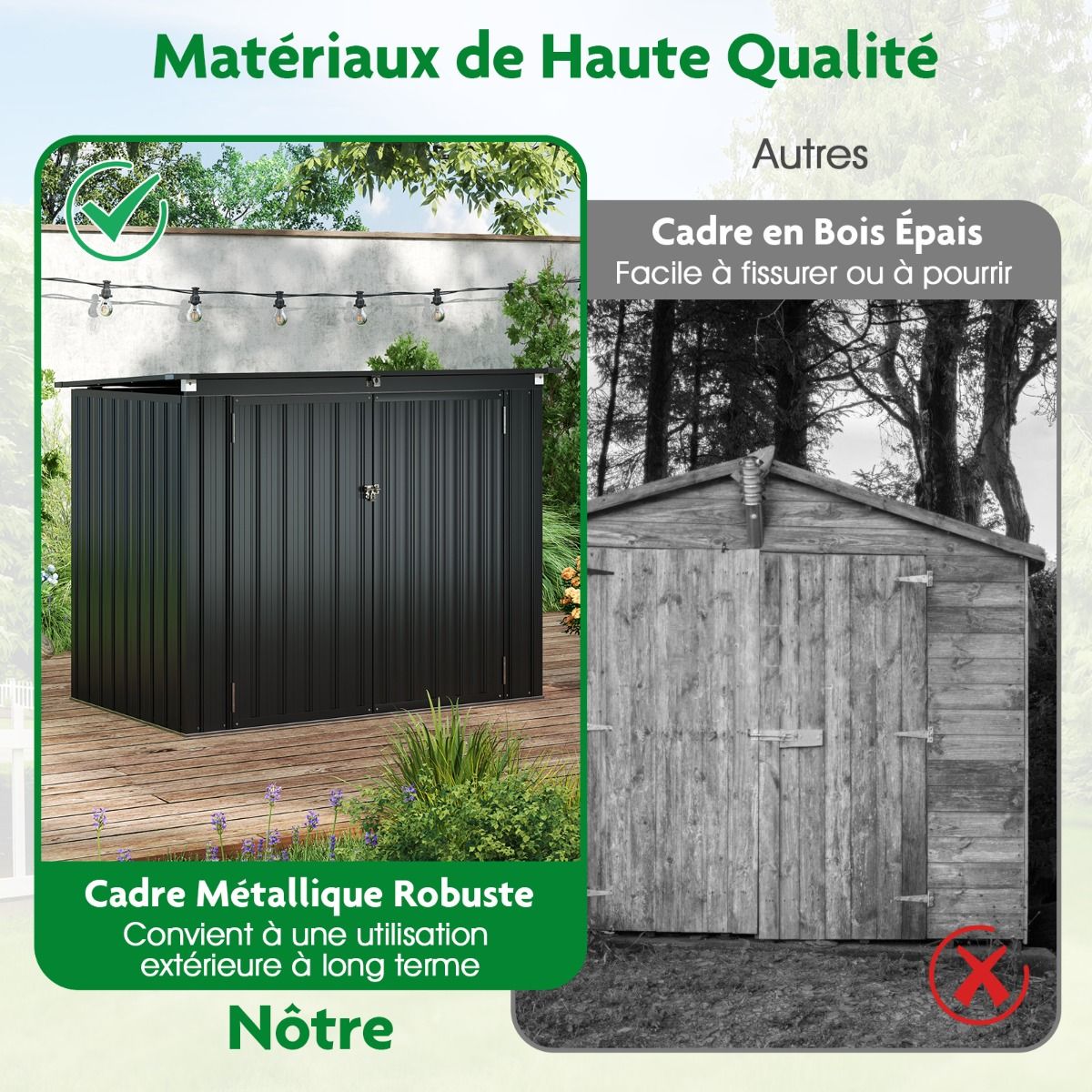 Abri de Stockage en Métal Galvanisé pour Poubelles Extérieur Abri de Jardin Verrouillable avec Toit Ouvert 2 Portes 172X95,5X130CM Gris -