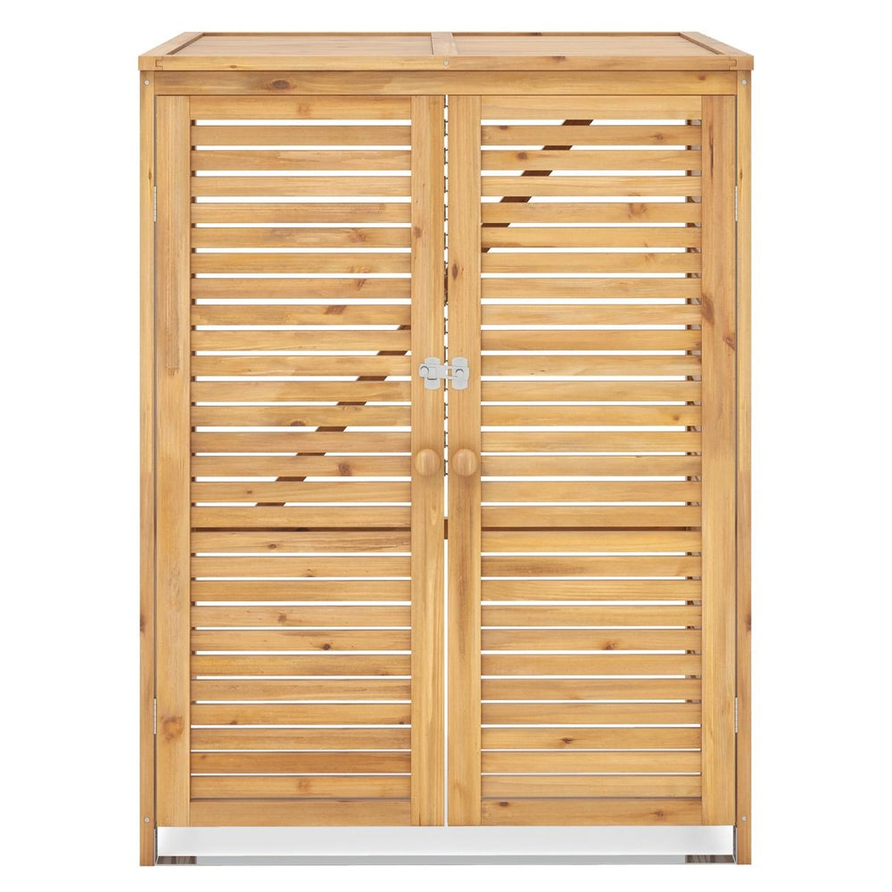 Abri  Poubelle en Bois de 120 L Abri pour Outils d'Extrieur avec Couvercle Ouvrable Doubles Portes Loquet de Verrouillage Naturel -