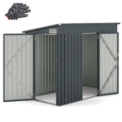 Abri de Jardin Extérieur Abri à Outils de Jardin avec 2 Portes Design Incliné Aérations Cadre en Métal Galvanisé 235x117x185cm Gris Foncé -