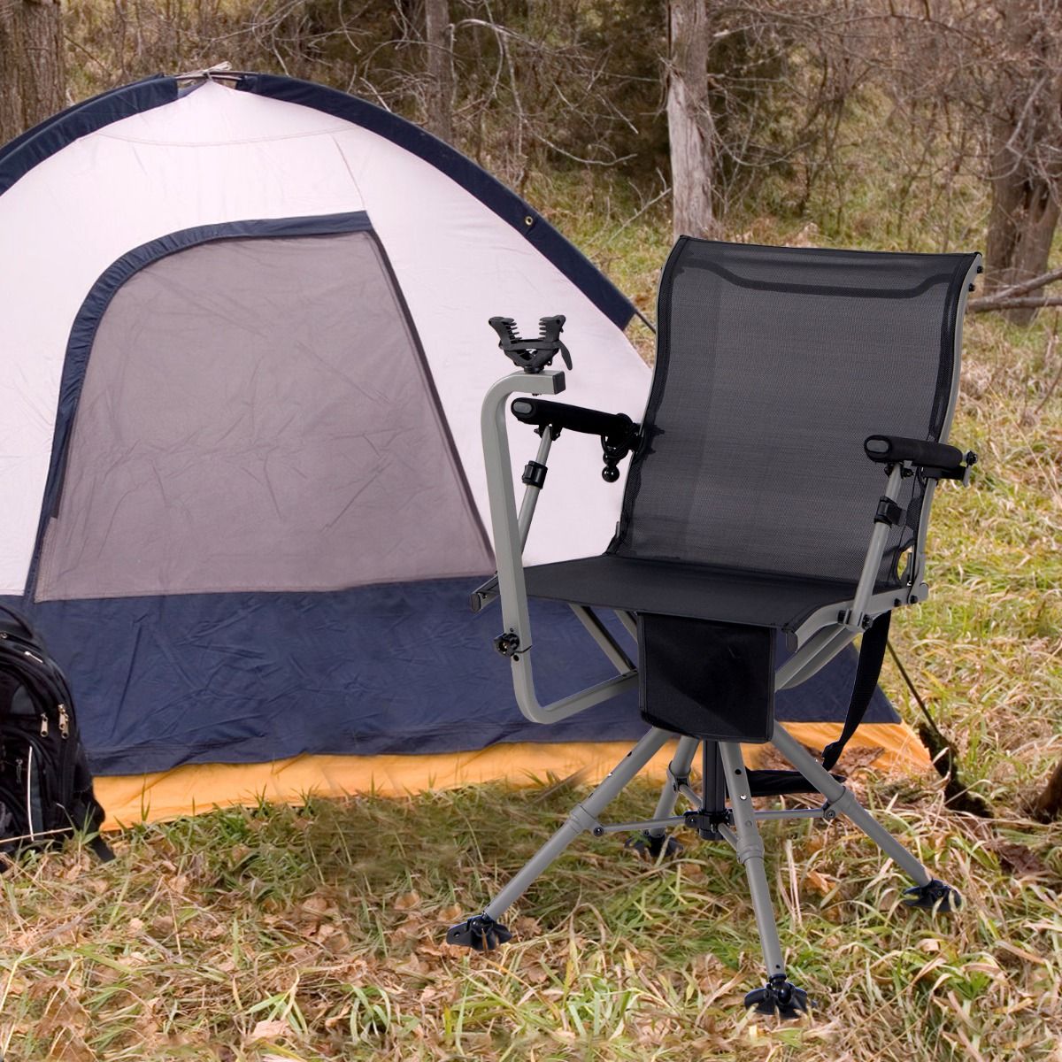 Chaise de Chasse Portable Chaise de Tir avec Siège de Pliable Réglables Rotation à 360° Support de Fusil Réglable Charge 150 kg Noir -