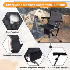 Chaise de Chasse Portable Chaise de Tir avec Siège de Pliable Réglables Rotation à 360° Support de Fusil Réglable Charge 150 kg Noir -