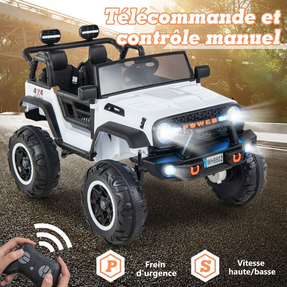 Voiture lectrique 24v pour Enfants 2 Places Tlcommande Musique Histoire Klaxon Usb Fonction de Dmarrage Lent Suspensions  Ressort Blanc/Noir/Rose/Violet -