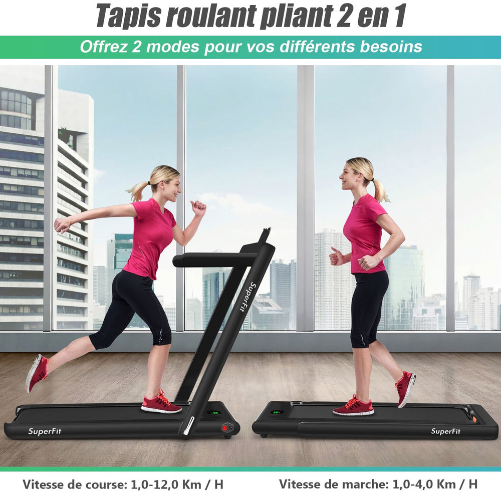 2 en 1 Tapis de Course Electrique Pliable 1  12 Km/H avec Haut-parleur Bluetooth Tlcommande Moteur 0,75HP Vert/Blanc/Noir/Rouge/Or/Noir et Argent/Bleu -