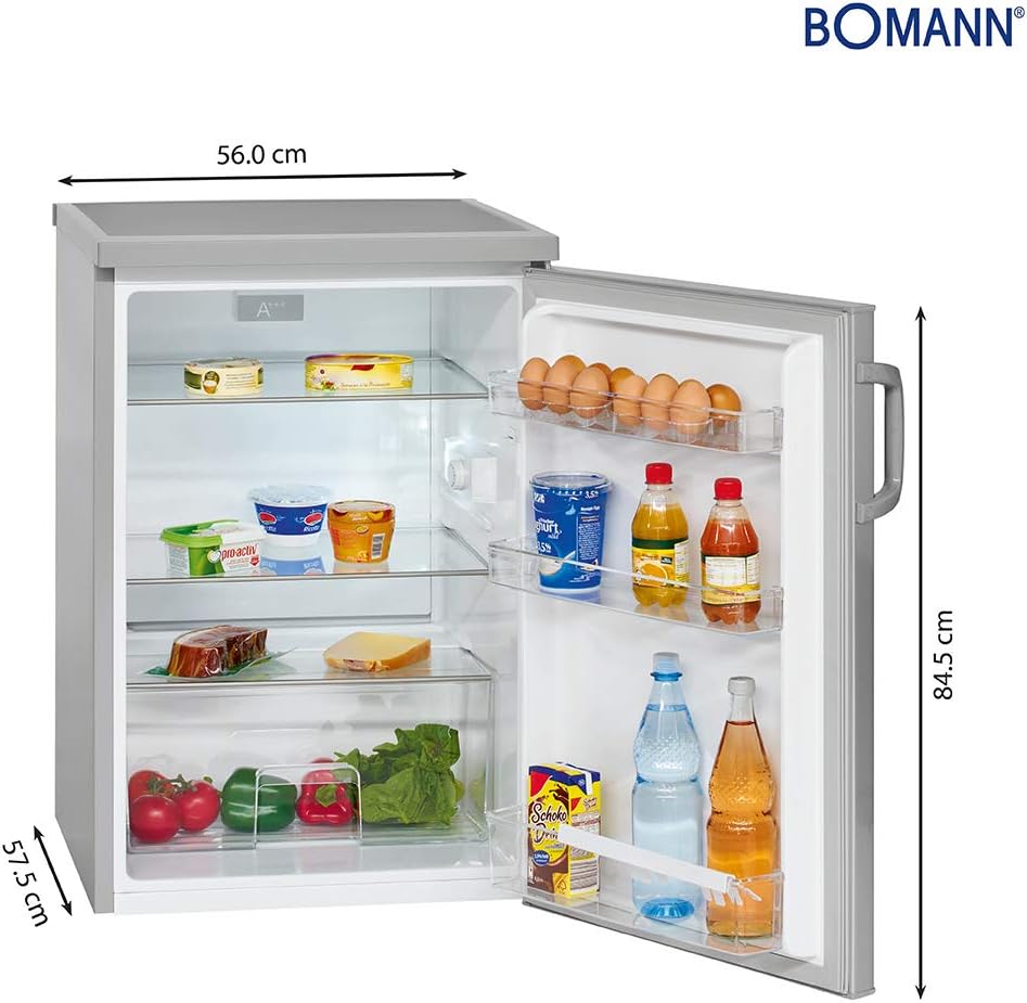 Bomann Réfrigérateur 133L inox VS2195-1-inox, Capacité nette : 133 litres, Éclairage intérieur à DEL, Contrôle de la température en continu, 3 clayettes en verre