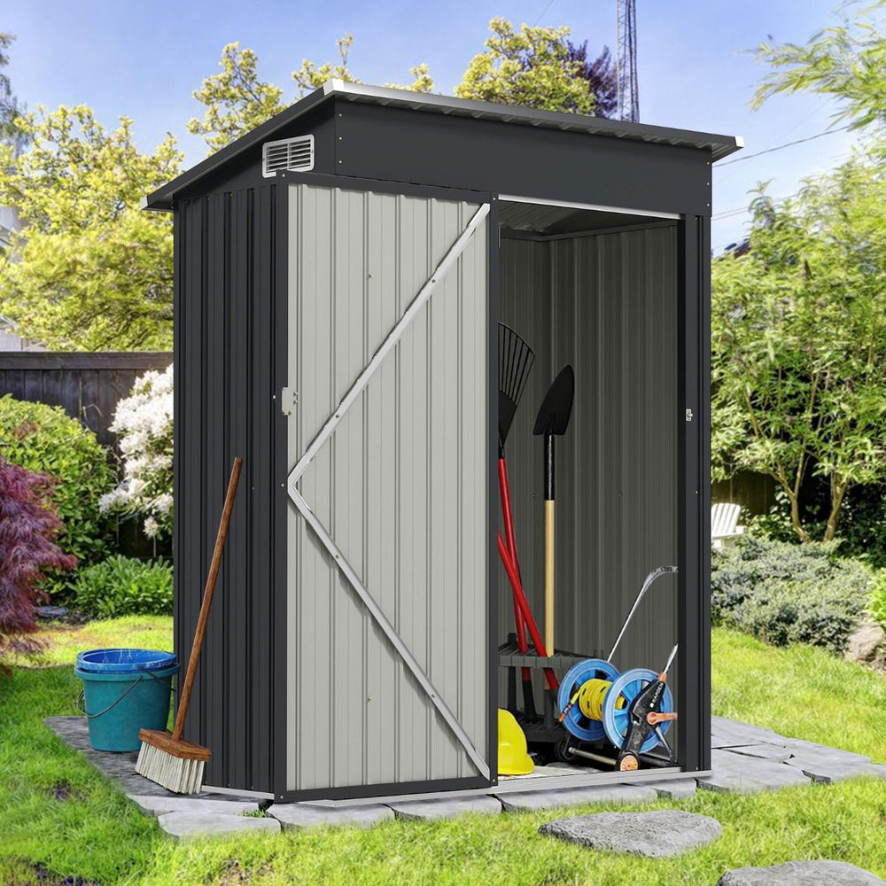 Abri de Rangement Toutes Saisons Abri  Outils Utilitaire avec Toit en Pente Porte Ouvrante Arations Cadre en Mtal Galvanis Gris -