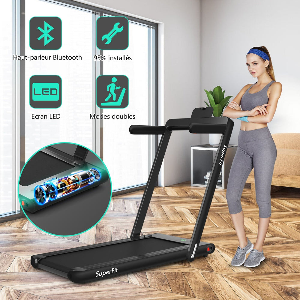 2 en 1 Tapis de Course Electrique Pliable 1 à 12 Km/H avec Haut-parleur Bluetooth Télécommande Moteur 0,75HP Vert/Blanc/Noir/Rouge/Or/Noir et Argenté/Bleu -