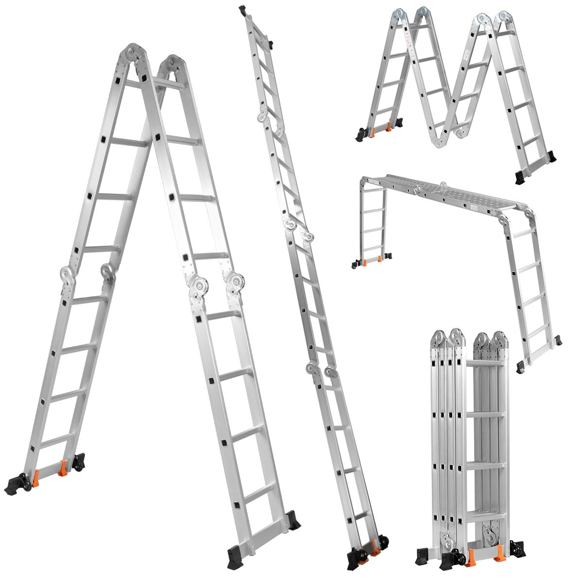 chelle Polyvalente 5 en 1 avec 2 Montants 4 Plis 15 Echelons Pliable et Multifonction Capacit 150kg en Aluminium -