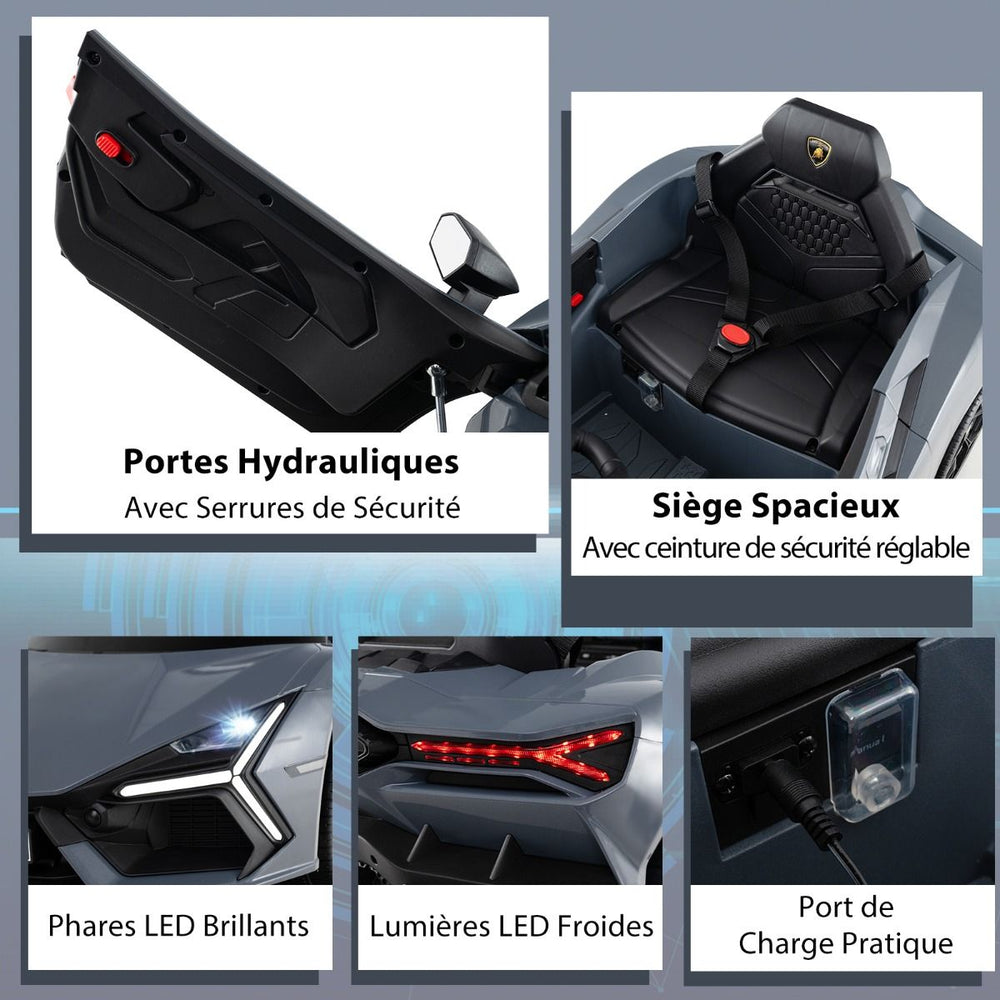 Voiture Electrique 12V pour Enfants Sous Licence Revuelto Télécommande Portes Hydrauliques pour 37-95 Mois Gris/Orange -