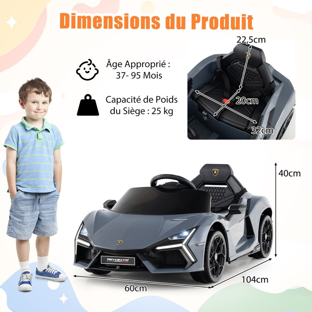 Voiture Electrique 12V pour Enfants Sous Licence Revuelto Télécommande Portes Hydrauliques pour 37-95 Mois Gris/Orange -