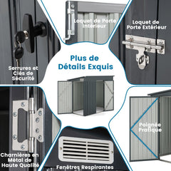 Abri de Jardin Extrieur Abri  Outils de Jardin avec 2 Portes Design Inclin Arations Cadre en Mtal Galvanis 235x117x185cm Gris Fonc -