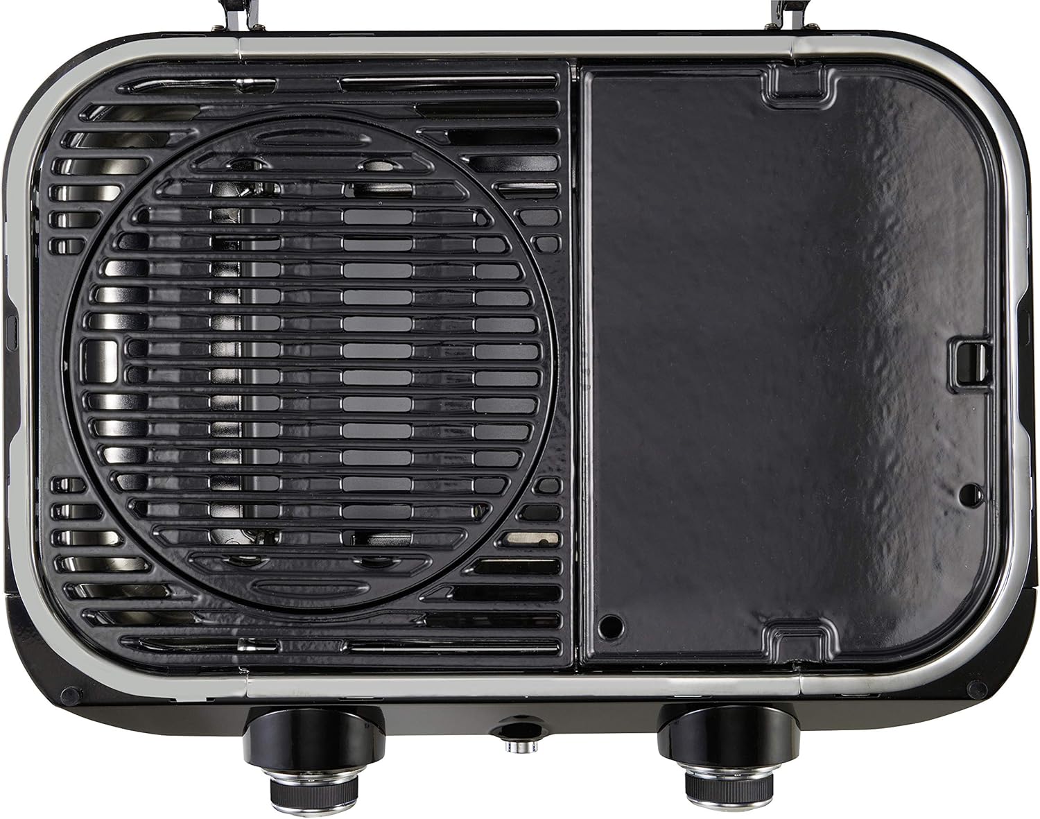 Attitude2go,Barbecue de Table  Faible fume,BBQ Portable, Couvercle,thermomtre,et Grille en Fonte,Alimentation : Cartouche de gaz CV 470 Plus,Gris
