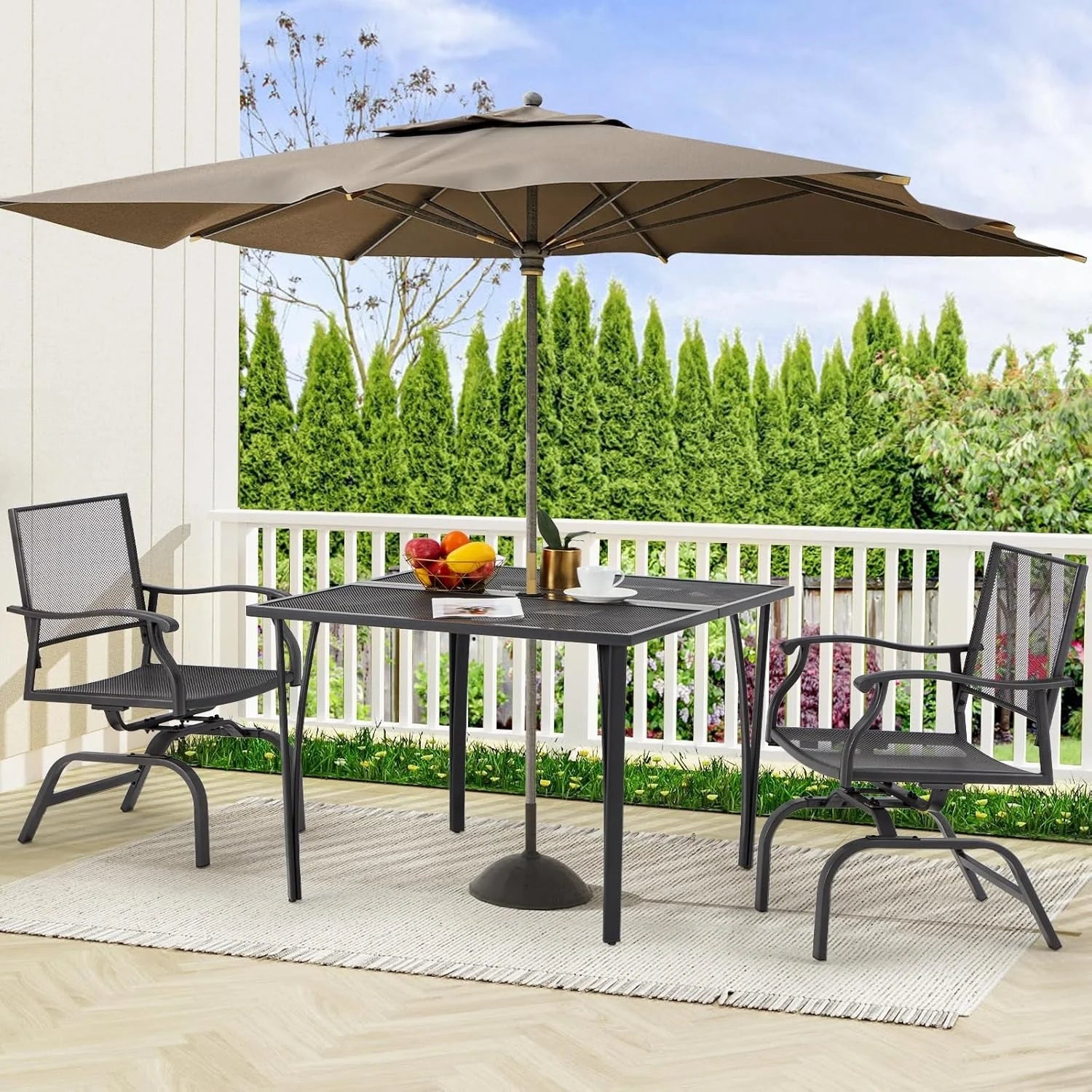 AECOJOY 3 Pieces Patio Dining Set, , Outdoor Furniture with 2 Rocking Patio Chairs and 1 Square Patio Metal Table
