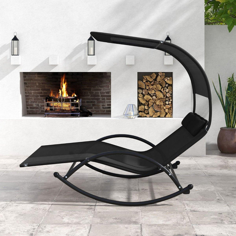 Chaise Longue Double Chaise à Bascule pour 2 Personnes 2 Appui-Têtes Amovibles Cadre en Métal Robuste Lit de Repos Ergonomique 2 Places Gris/Noir/Beige -