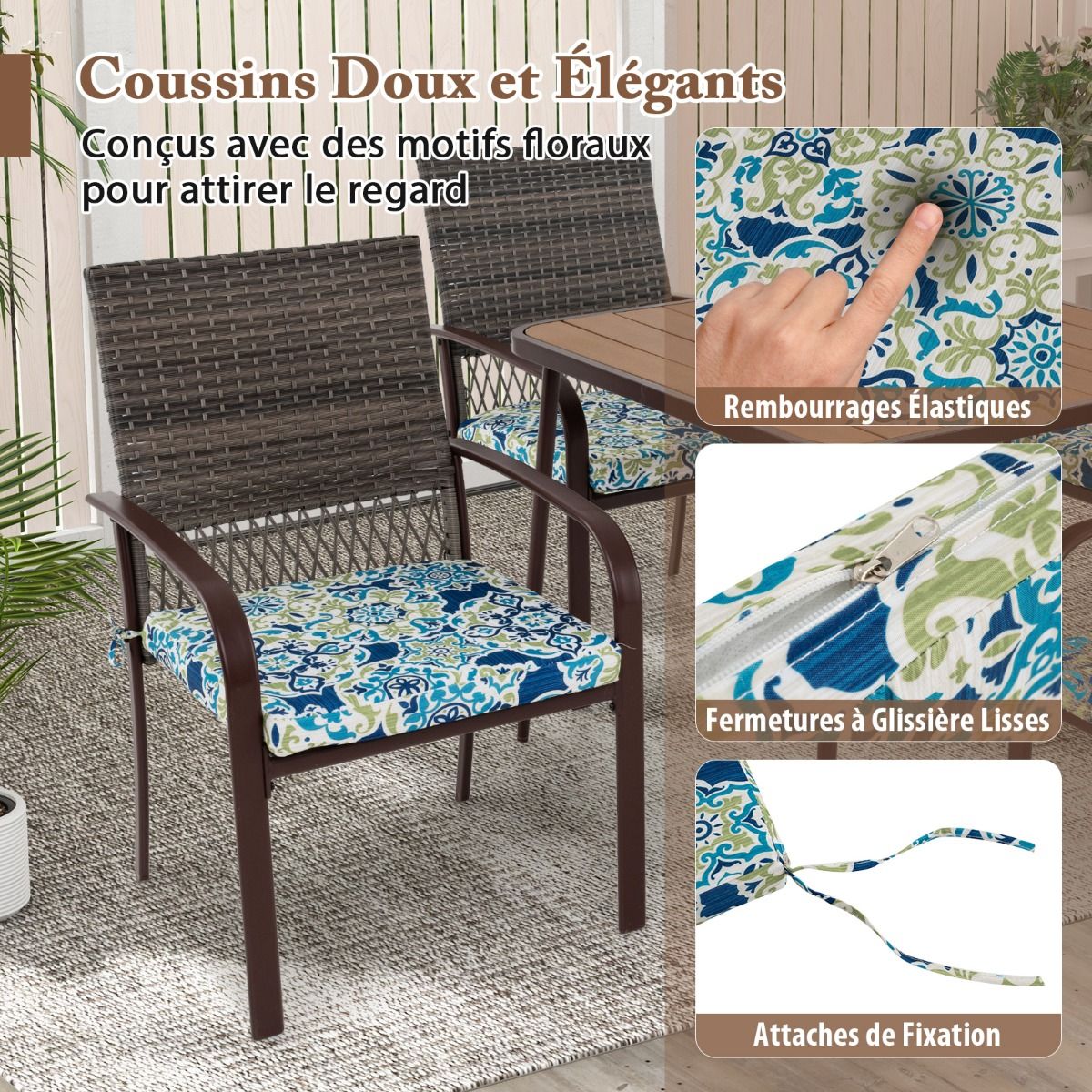 Ensemble de Meubles de Patio 5 Pices Salon de Jardin 4 Fauteuils en Rotin avec Coussins et Table Carre avec Trou pour Parasol -
