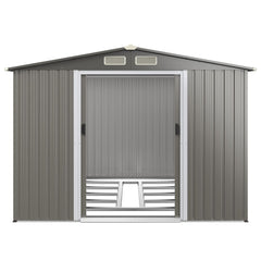 Abri de Jardin Mtal Extrieur 9.74m鲁 Acier Galvanis avec Fondation 4 Persiennes Double Porte et Rampe 260 x 207 x 181 cm Gris Fonc/Gris Clair -