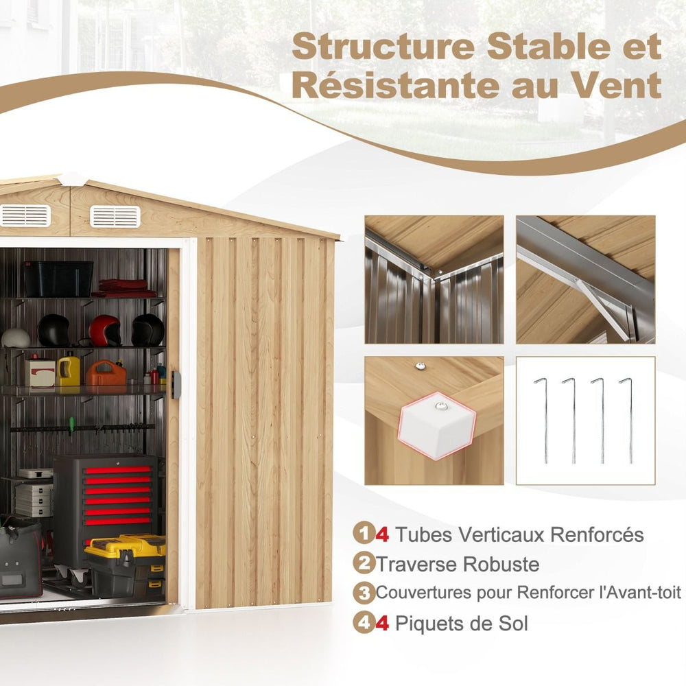Abri de Rangement 259cm x196cm avec Base de Fondation Maison à Outils en Métal Galvanisé avec 4 Aérations Imperméable et Coupe-vent Naturel -