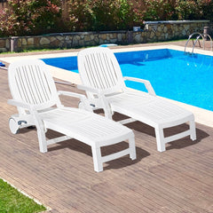 Chaise Longue Inclinable Rglable  5 Positions avec Roues Flexibles Fauteuil Relax de Camping avec Bo卯te de Rangement Charge 150KG Blanc -