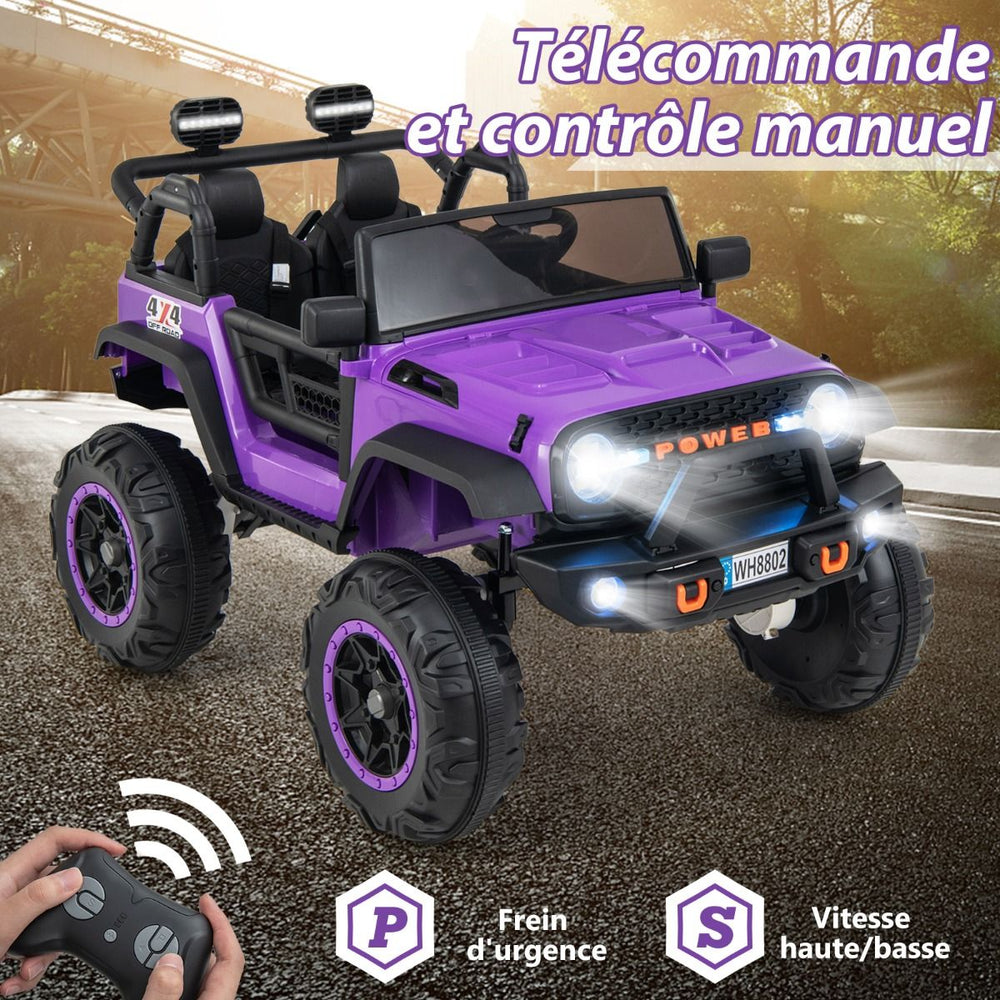 Voiture lectrique 24v pour Enfants 2 Places Tlcommande Musique Histoire Klaxon Usb Fonction de Dmarrage Lent Suspensions  Ressort Blanc/Noir/Rose/Violet -