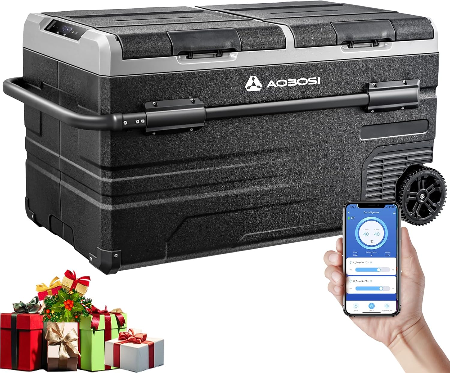 115L Glaciere Electrique Double Zone,Glaciere a Compression WiFi APP,12 V/24 V et 100-240 V Frigo Camping,-20 à 20 pour Voiture,Camion,Bateau,Camping,Car,Caravanes,Voyageant,Maison