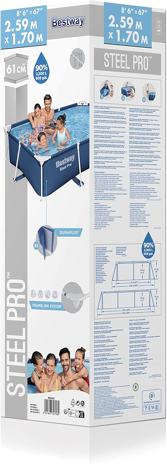 Steel Pro Piscine Hors Sol Rectangulaire 2,59 m X 1,70 m X 61 cm,Bleu