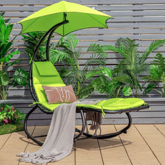 Bain de Soleil  Bascule Transat Suspendu avec Pare-Soleil & Coussin Hamac Charge 150KG 184 cm x 147 cm x 187 cm Vert -