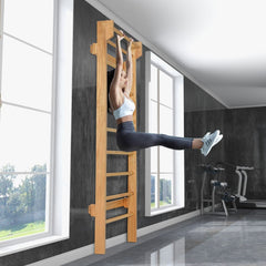 Espalier Mural Espalier de Gymnastique Capacité 150 kg Diamètre Barre 3,3 cm en Bois de Pin 195x80x14cm Naturel -