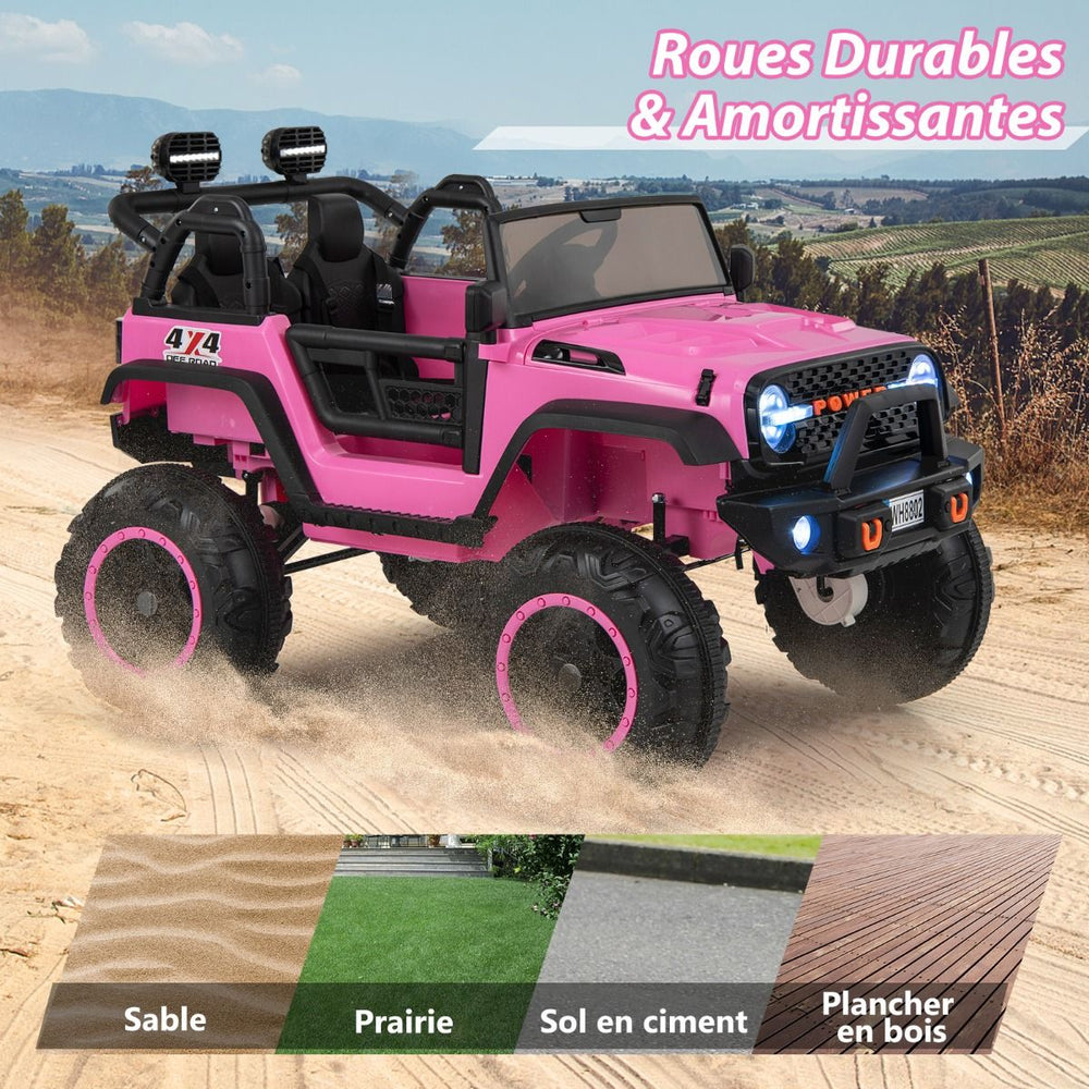 Voiture lectrique 24v pour Enfants 2 Places Tlcommande Musique Histoire Klaxon Usb Fonction de Dmarrage Lent Suspensions  Ressort Blanc/Noir/Rose/Violet -