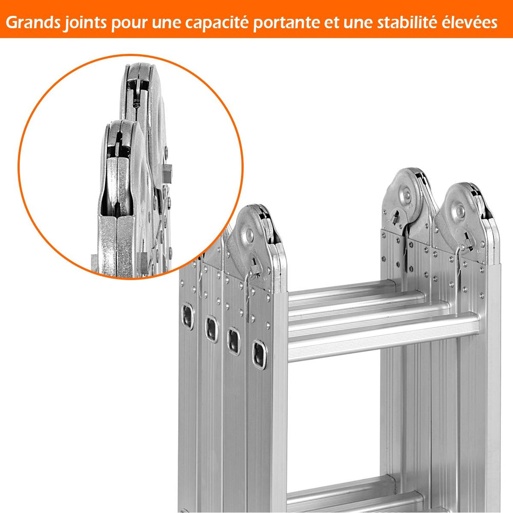 Échelle Polyvalente 5 en 1 avec 2 Montants 4 Plis 15 Echelons Pliable et Multifonction Capacité 150kg en Aluminium -