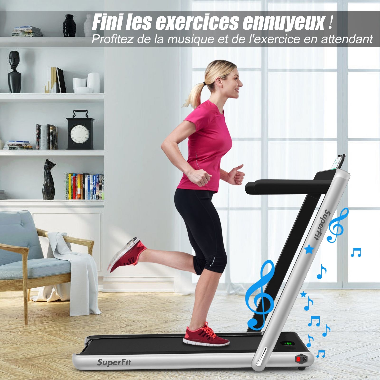 2 en 1 Tapis de Course Electrique Pliable 1  12 Km/H avec Haut-parleur Bluetooth Tlcommande Moteur 0,75HP Vert/Blanc/Noir/Rouge/Or/Noir et Argent/Bleu -