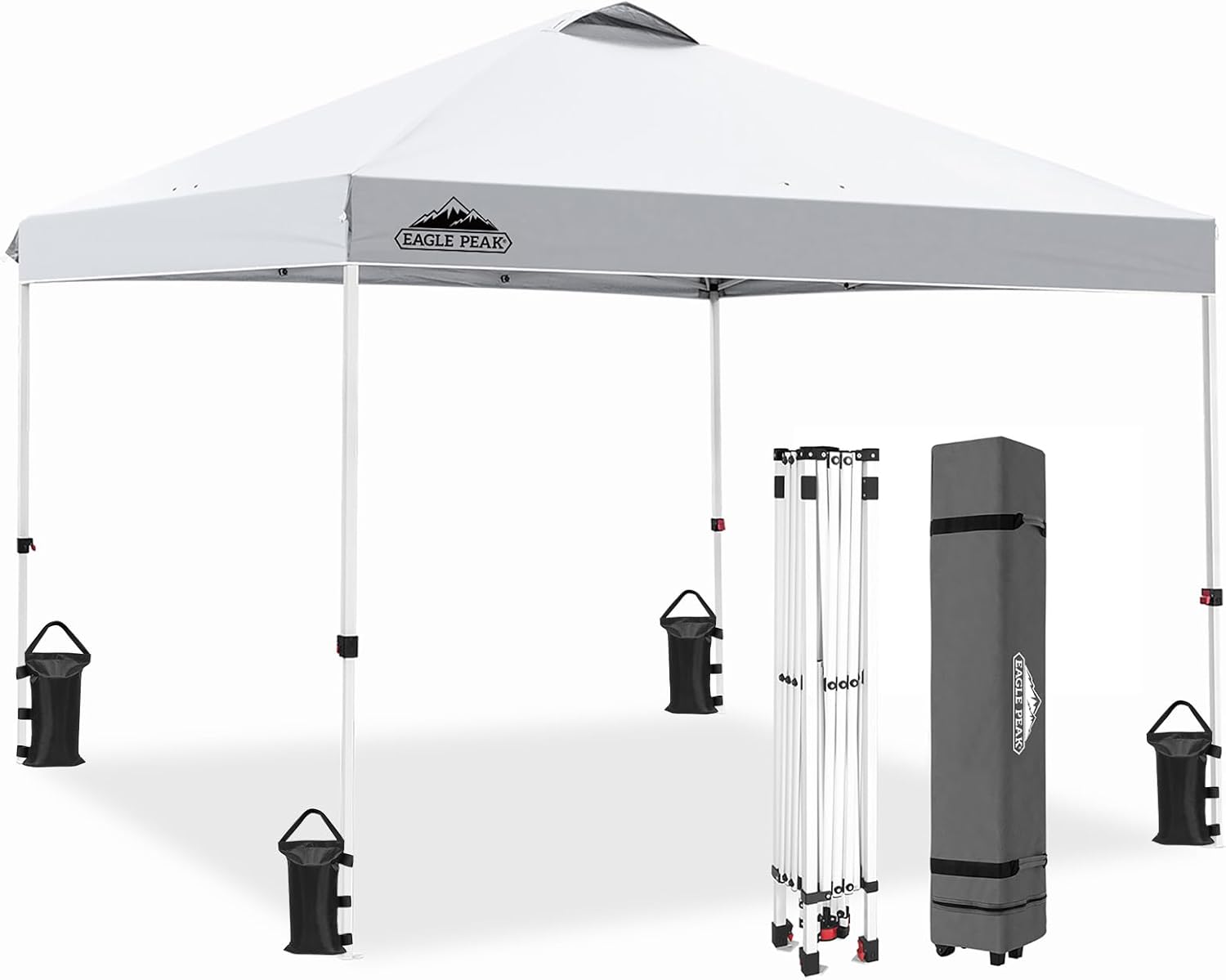 EAGLE PEAK Pop-up tonnelle de Jardin Pliable 3x3m, Tente Pliante avec Pieds Droits Hauteur réglable auvent pour Camping Plage Festival avec Sac à roulettes (Blanc)