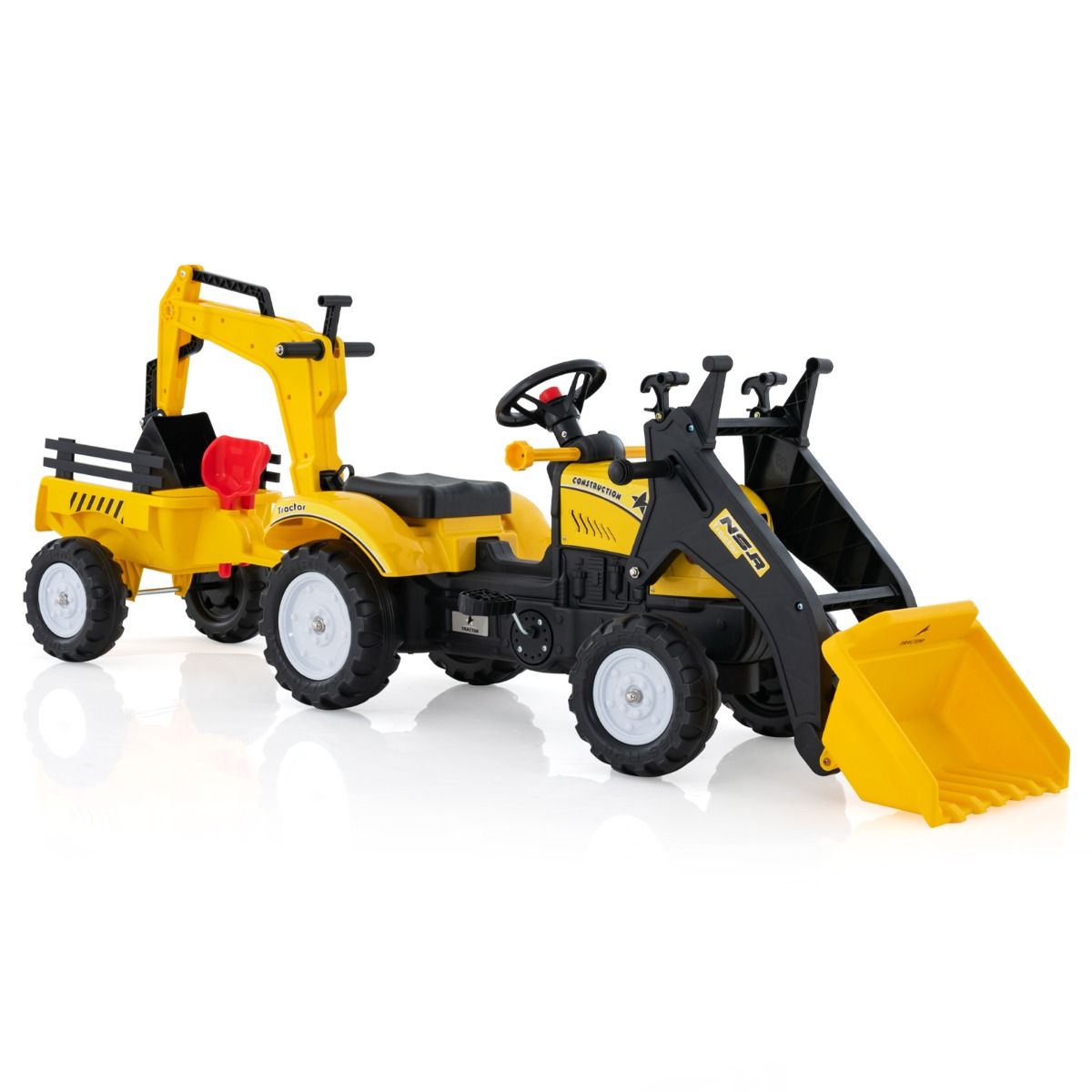 3 en 1 Tracteur pour Enfant avec 6 Roues Jouet Pelle Remorque Amovible avec Volant Klaxon 3  6 Ans Jaune/Vert -