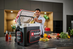 Einhell Glacière portable sans fil TE-COL 18/27 Li-Solo Power X-Change (18 V, 27 l, refroidit et maintient au chaud, mode hybride 12 V pour la voiture et 230 V sur secteur, avec poches, sans batterie)
