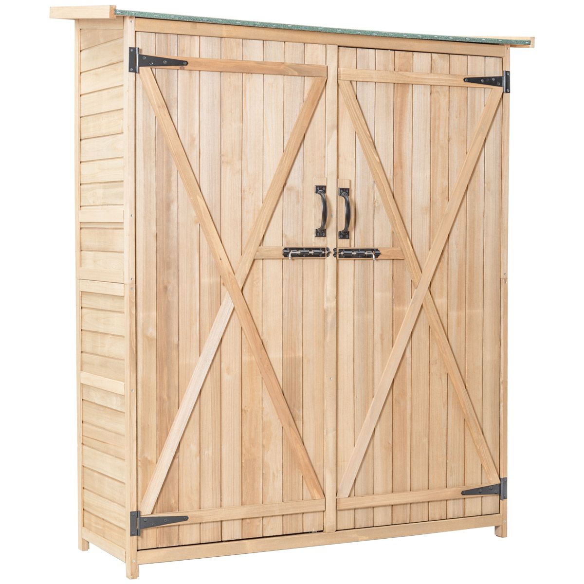 Abri de Jardin en Bois Cabane de Jardin Extrieur Double Portes avec Loquet Toit Inclin en Asphalte Cabanon Jardin Extrieur 140 x 50 x 162 cm Naturel -