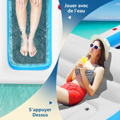 Île de Piscine Gonflable pour 4 Personnes avec Pompe Glacière Porte-Gobelets 360 x 197 x 66cm -
