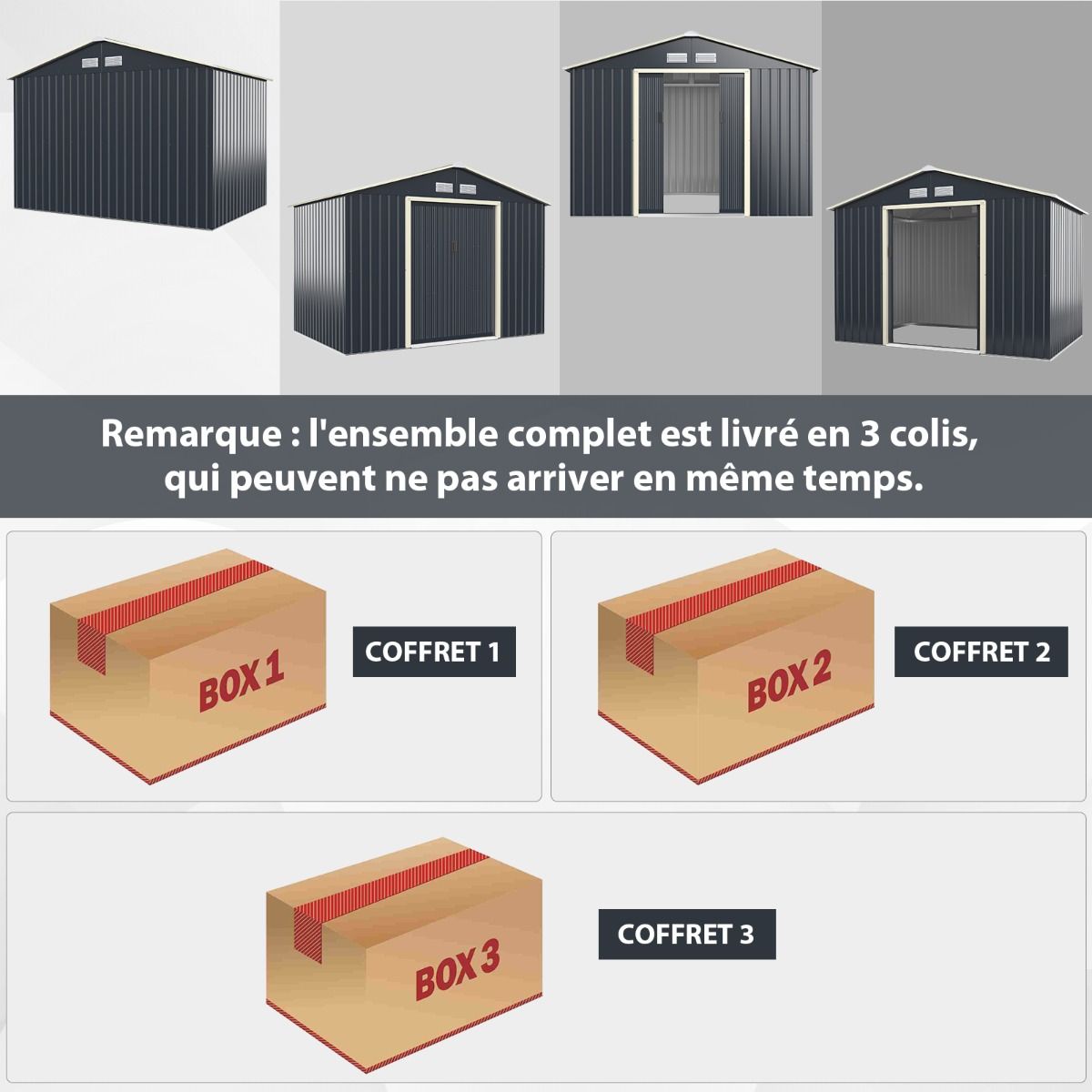 Abri de Jardin en Métal 5,29 77 x 191 x 202 cm avec 2 Portes Coulissantes Verrouillables 4 Trous d’Aération Gris pour Vélo -