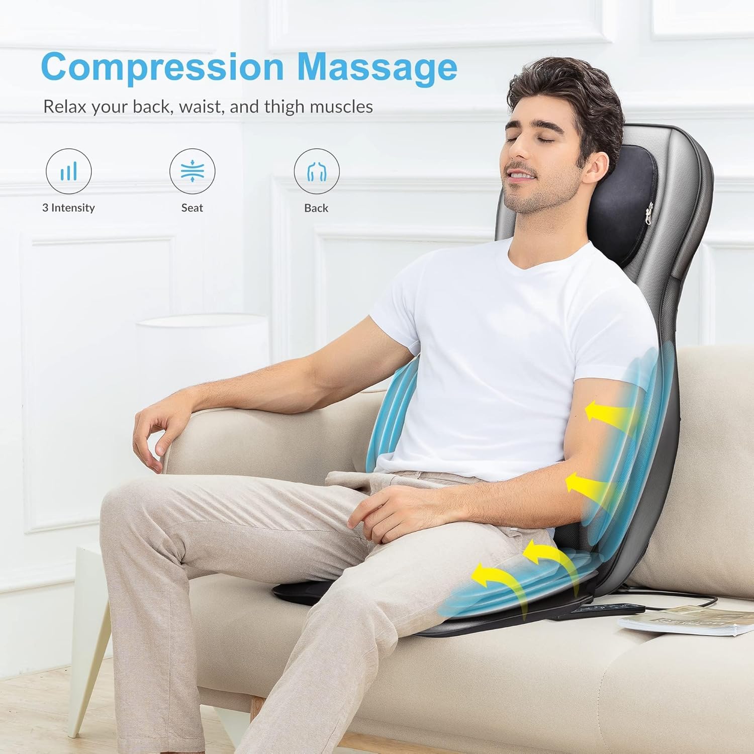 COMFIER Siège Massant Shiatsu pour Dos & Cou - Masseur de Dos Complet à Pétrir 2D/3D avec Chaleur et Compresse réglable, Fauteuil Massant pour hanche/nuque/dos, Masseur Complet du Corps