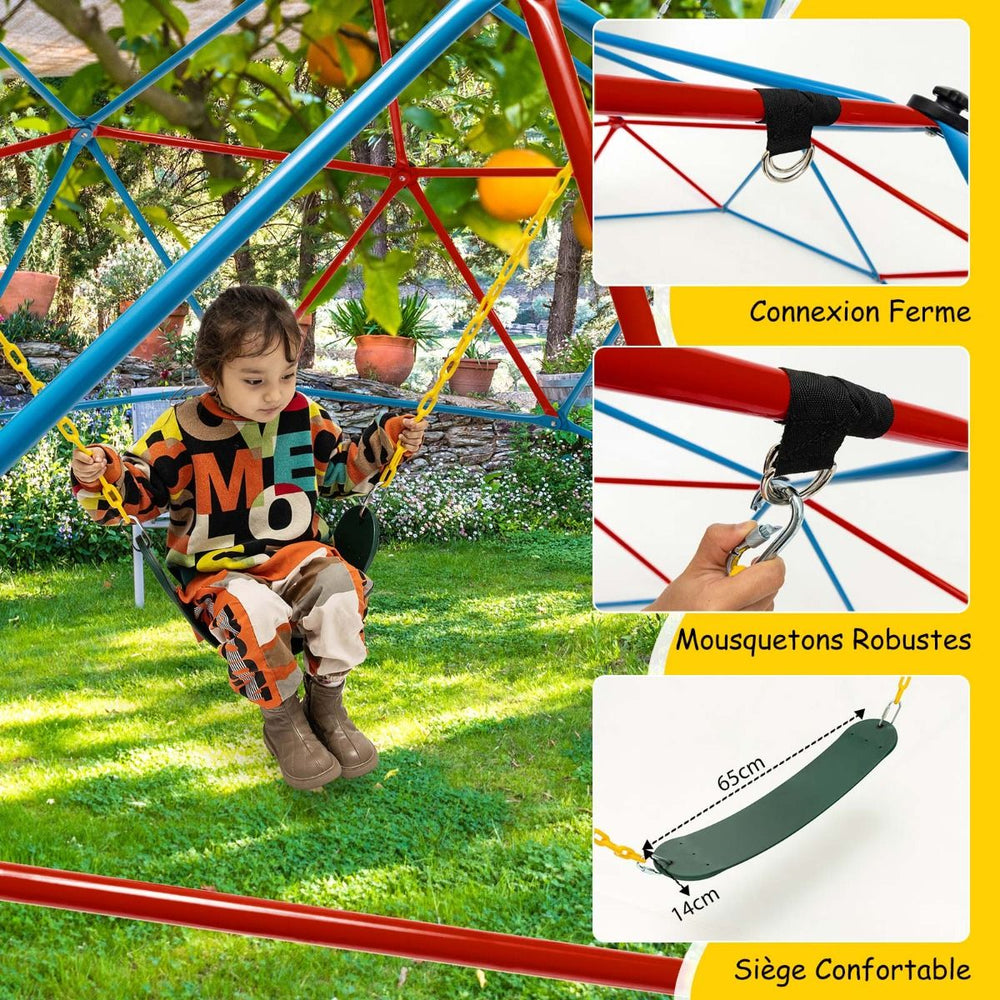 Dôme d'Escalade de 305cm avec Balançoire Cage d'Escalade en Métal Charge Max 363 kg Intérieur Extérieur pour Enfants de 3-10 Ans Jaune/Rouge -