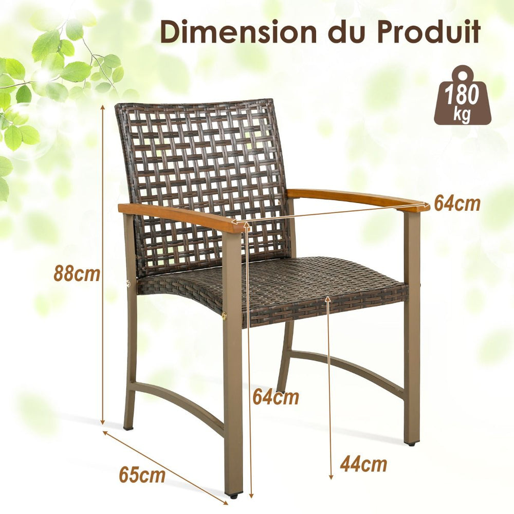 Ensemble de 4 Chaises en Rotin pour l'Extérieur Chaises avec Accoudoirs en Bois d'Acacia Structure Métallique Robuste Chaises Ergonomiques -