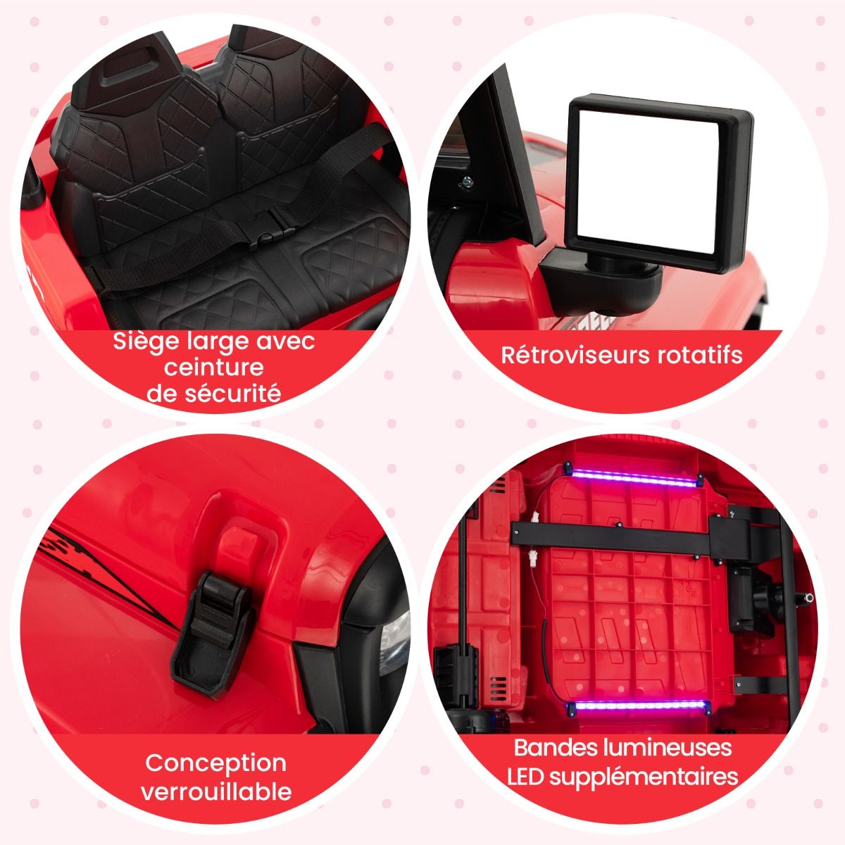 24V Voiture lectrique 2 Places Enfants avec Tlcommande 2,4G Musique LED Dmarrage Lent 2 Vitesses Charge 35kg pour 3-8 Ans+ Rouge/Rose/Vert -