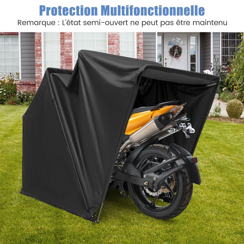 Abri de Moto Extérieur Tente Moto avec Housse en Tissu Oxford Fenêtres en Maille Enroulables Housse Moto Exterieur Étanche pour Moto Vélos Outils Noir -