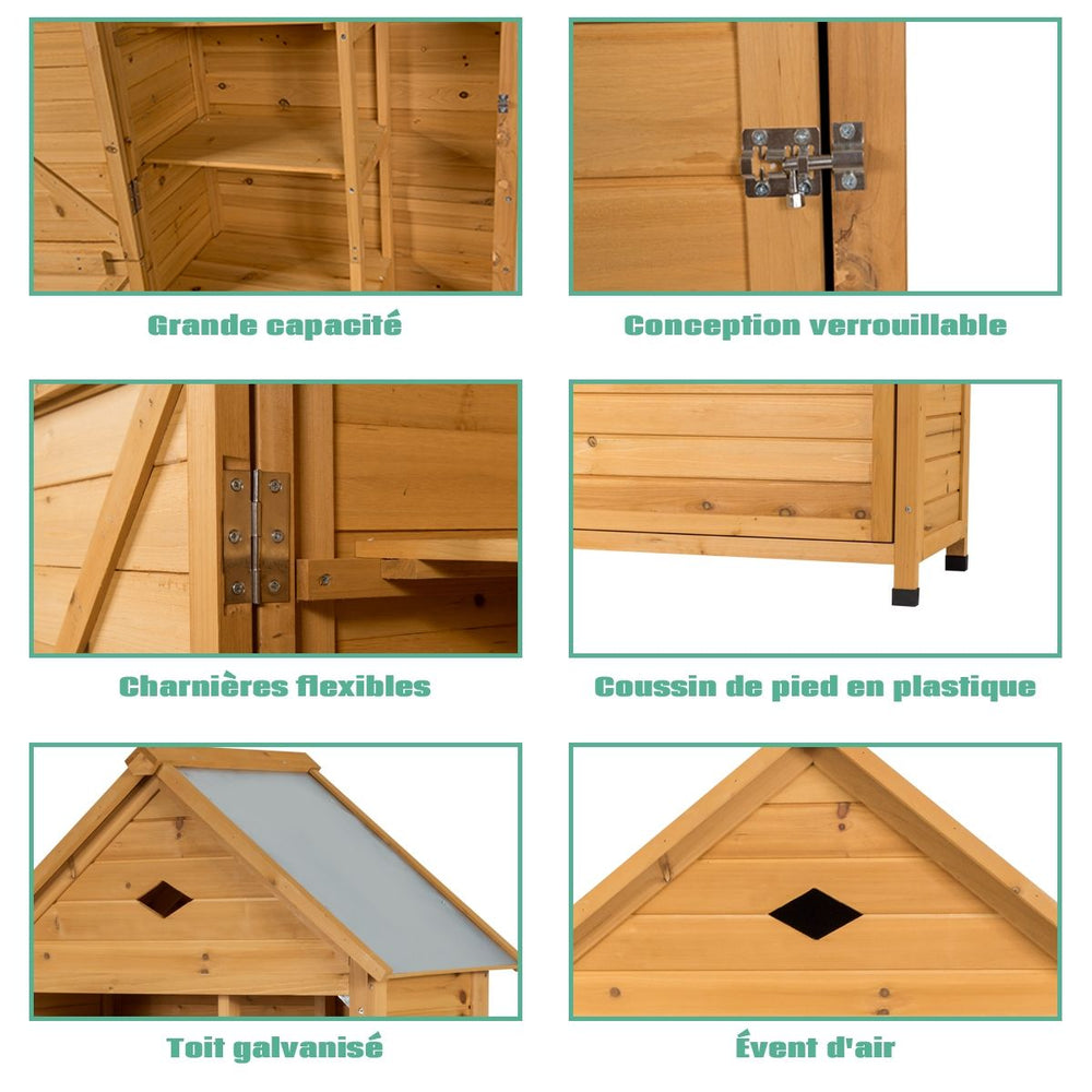Abri de Jardin Extérieur à 5 Etagères Cabane Verrouillable en Bois de Sapin Toit en Tôle Galvanisée -