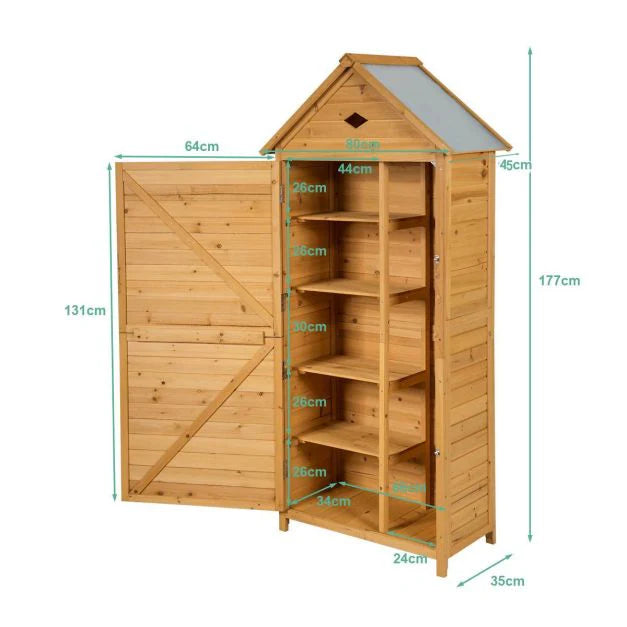 Abri de jardin extérieur à 5 etagères cabane verrouillable en bois de sapin toit en tle galvanisée 20_0005485 -