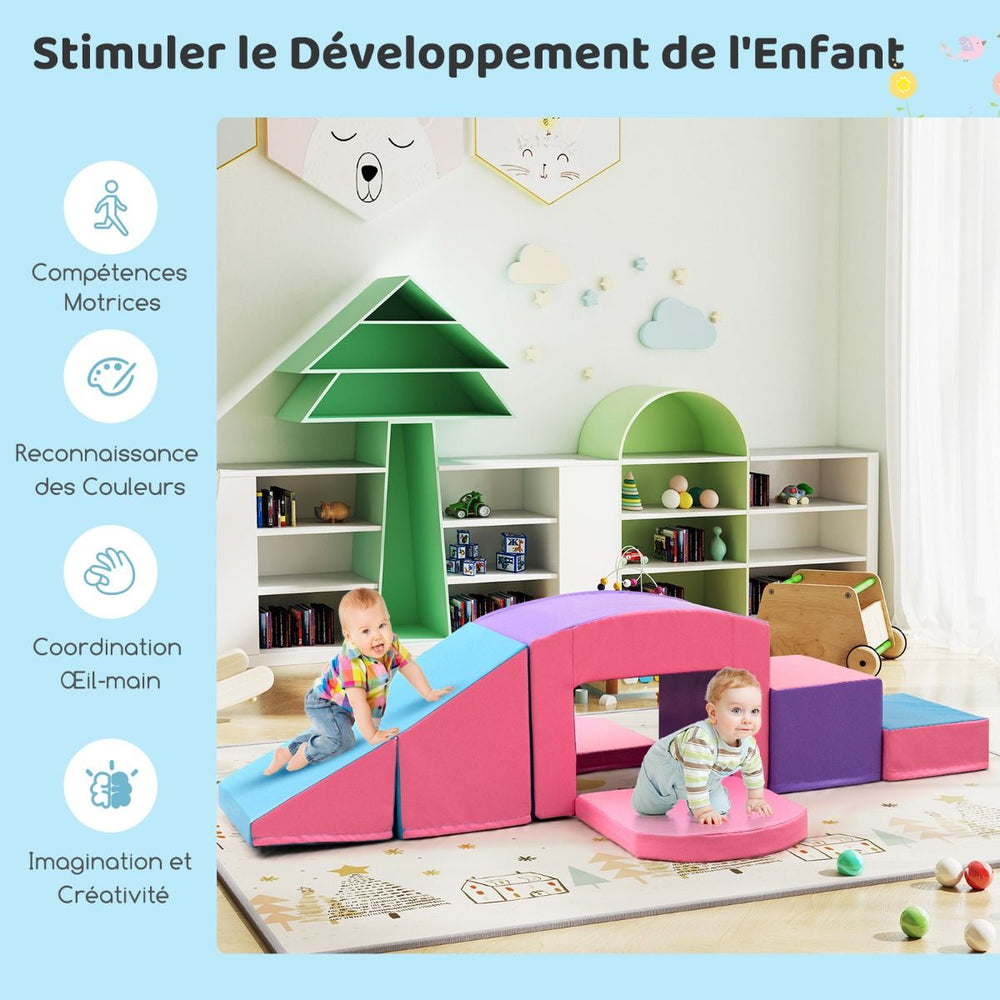 6 Blocs d’Escalade en Mousse Jeu d’Escalade pour Tout-Petits Jeu d’Activité d’Escalade Coloré Tunnel Escaliers et Rampe pour 12+ Mois Coloré/Bleu/Violet -