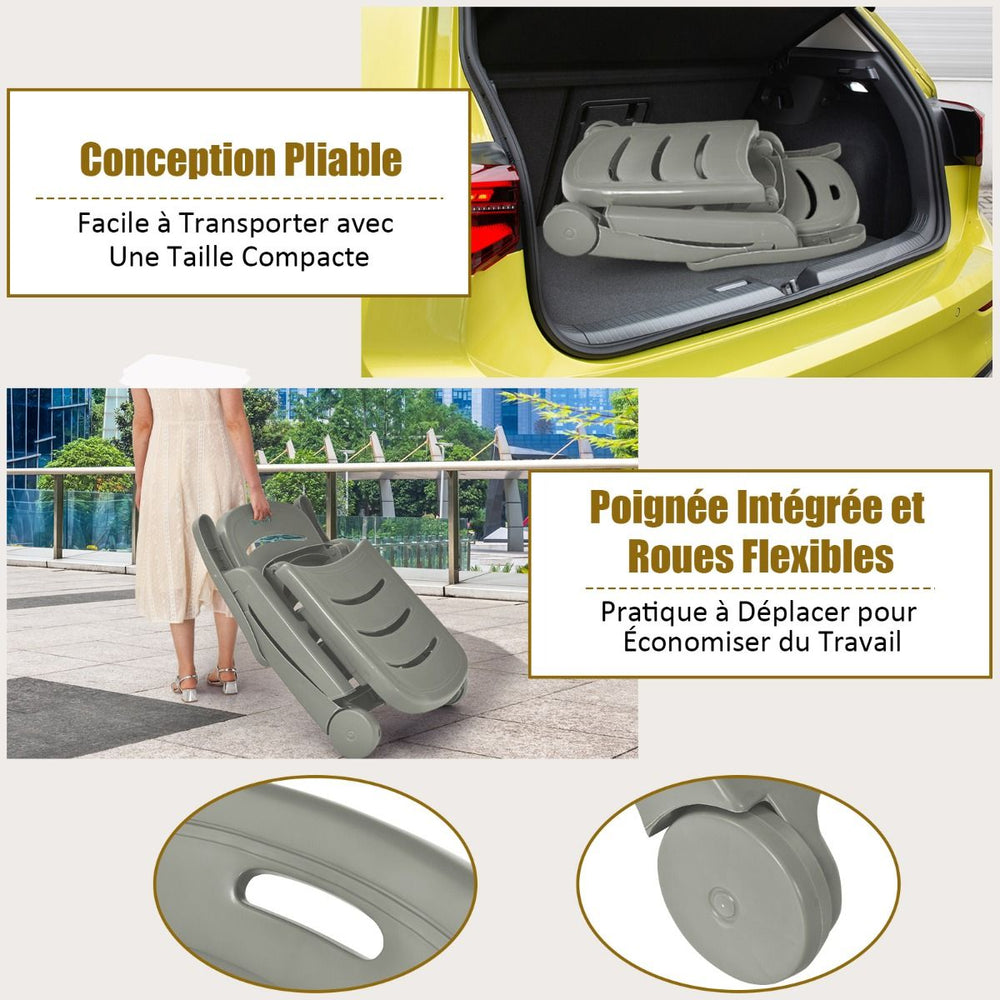 Chaise Longue Pliable Dossier Inclinable à 5 Positions avec Roues Intégrées pour Terrasse Jardin Piscine 150 kg Gris/Blanc/Bleu -