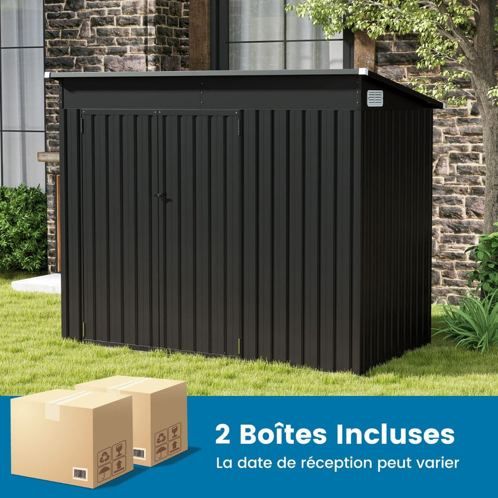 Abri de Jardin Extérieur Abri à Outils de Jardin avec 2 Portes Design Incliné Aérations Cadre en Métal Galvanisé 235x117x185cm Gris Foncé -