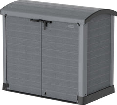 Duramax StoreAway 1200L Plastic Garden Shed/ Flat Lid,Outdoor Storage Shed,Wheelie Bin Hideaways,Wheelie bin box,Durable Construction,Ideal for Bikes,BBQs & 2x 240L Bins,145x85x125 cm,Brown