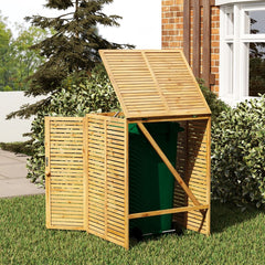 Abri  Poubelle en Bois de 120 L Abri pour Outils d'Extrieur avec Couvercle Ouvrable Doubles Portes Loquet de Verrouillage Naturel -