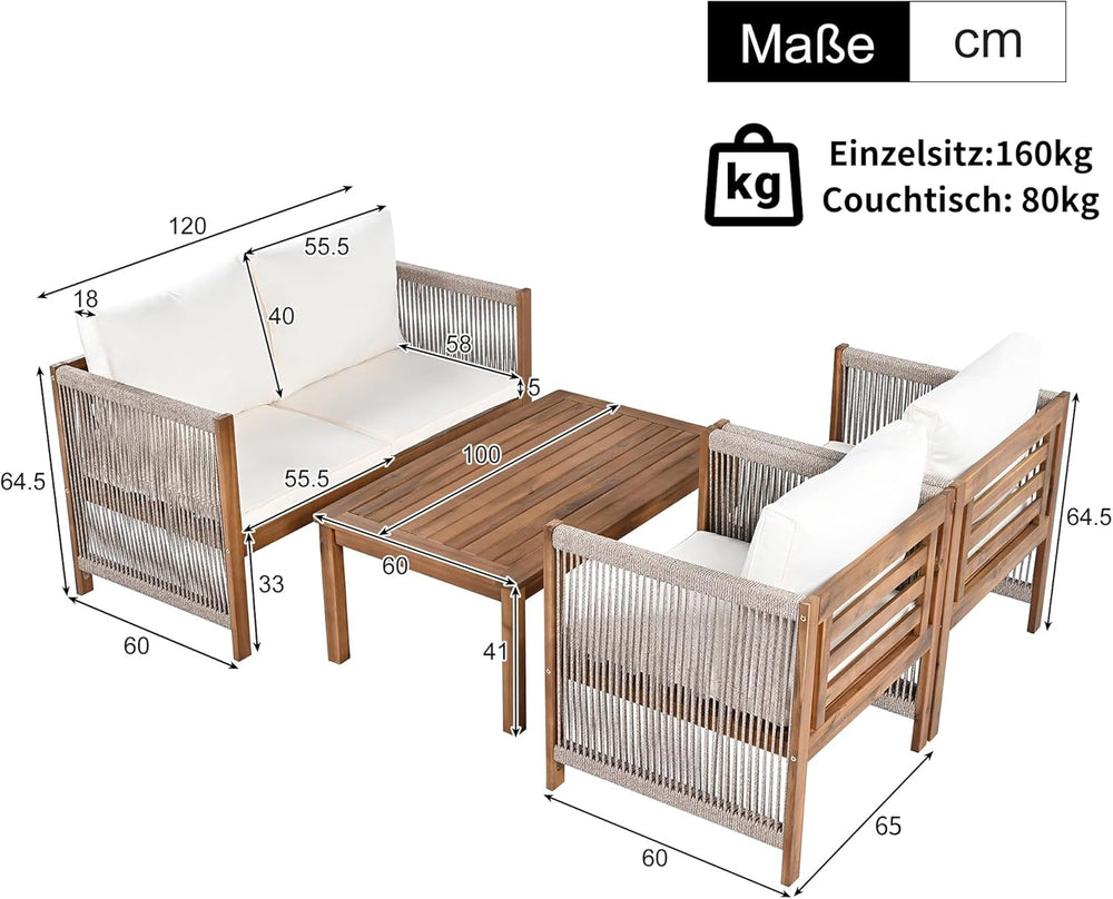 Salon de Jardin,Salon de Jardin 4 Personnes,avec canapé,Table Basse et Coussins,Housse en Tissu déhoussable et Lavable,Noir (Coussins d'assise Inclus)